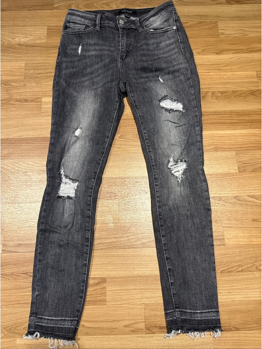 Judy Blue Skinny Fit Faded Black Raw Hem Stretch Jeans Womens 11/30 JB84151